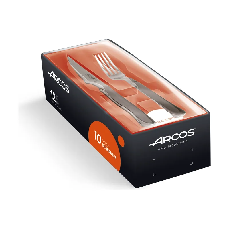 Arcos Juego de Cuchillo y Tenedor Chuletero de Mesa 378100 monoblock de una pieza