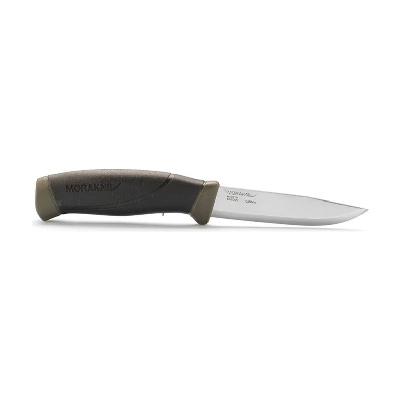 Morakniv STE-12216 Cuchillo de Supervivencia Companion con hoja de acero al carbono de 10.4 cm y mango de goma TPE verde militar. Incluye Funda de Polipropileno verde militar con clip para cinturón. En blíster