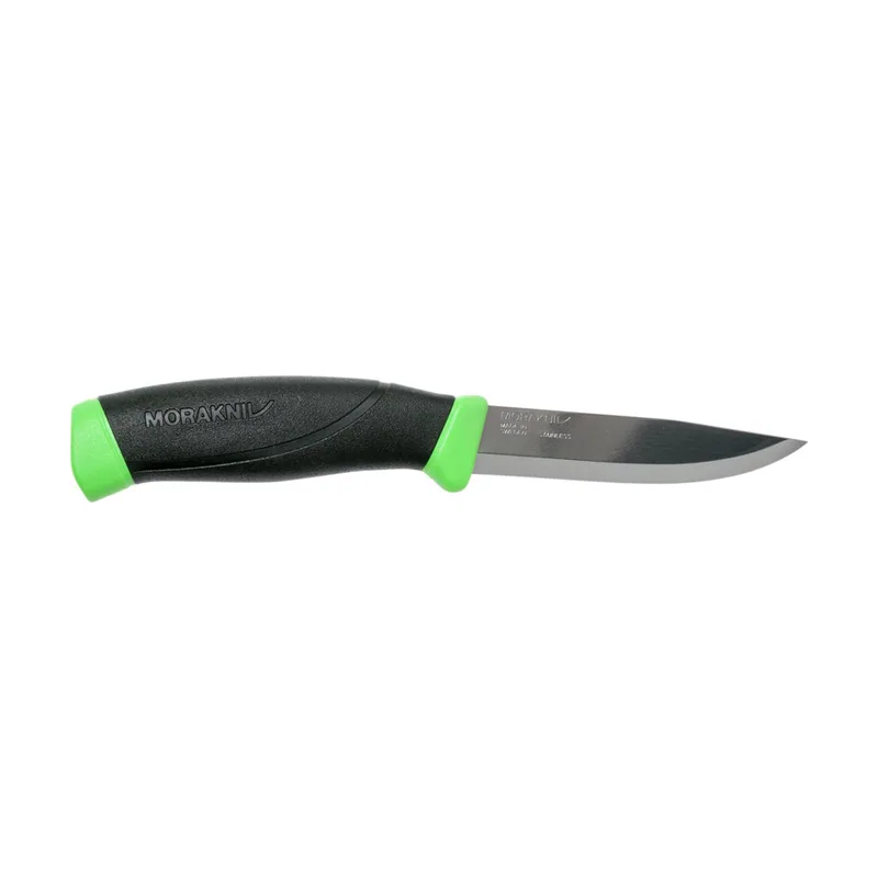 Morakniv STE-12091 Cuchillo de Supervivencia Companion con hoja de acero inoxidable Sandvik 12C27 de 10.4 cm y mango de goma antideslizante verde/negro. Incluye Funda plástica rígida con cierre a presión y clip para cinturón o arnés. En Blister