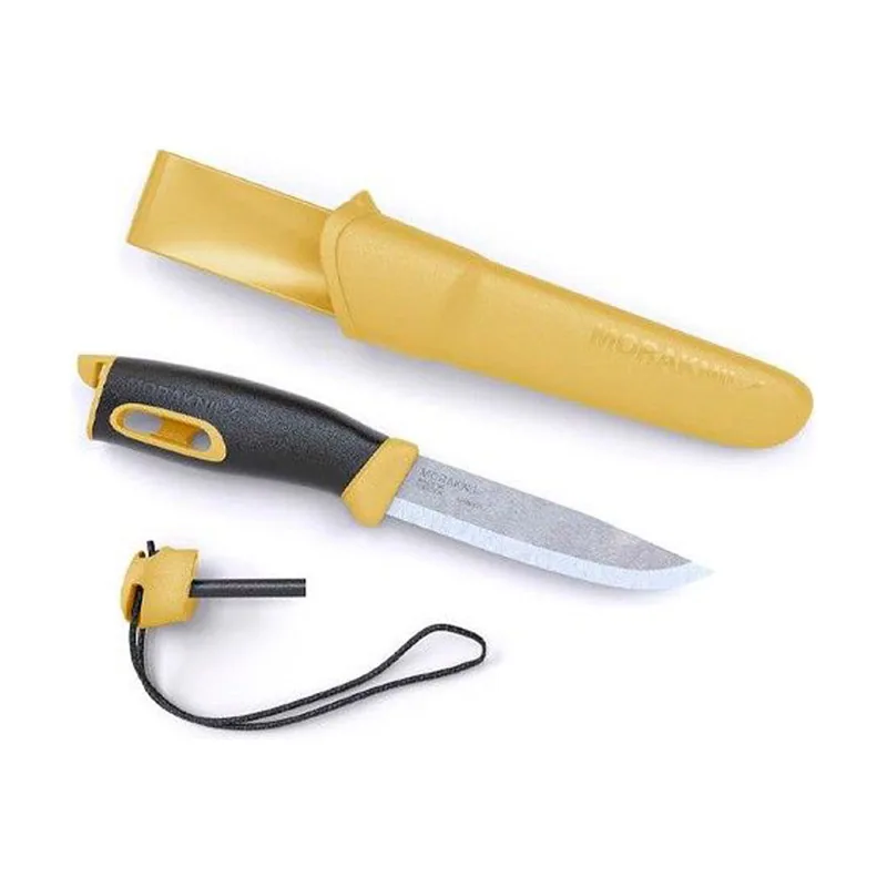 Morakniv STE-13573 Cuchillo de Supervivencia Companion Spark amarillo con hoja recta de acero inoxidable de 10.4 cm y mango de goma TPE negro/amarillo. Incluye paracord