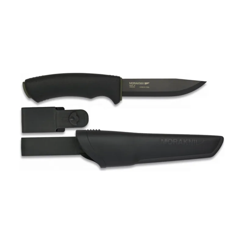 Morakniv STE-12490 Cuchillo de Caza Bushcraft BlackBlade hoja negra filo liso de acero al carbono de 10.9 cm