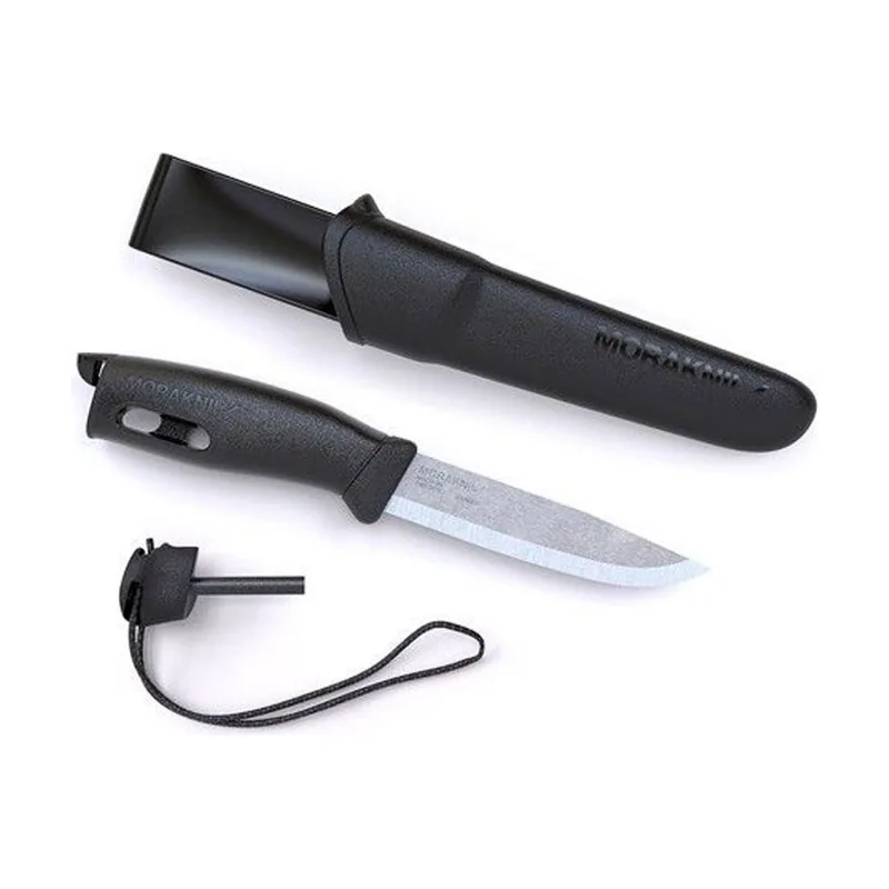 Morakniv STE-13567 Cuchillo de Supervivencia Companion Spark con hoja recta de acero inoxidable de 10.4 cm y mango de goma TPE negro. Incluye paracord
