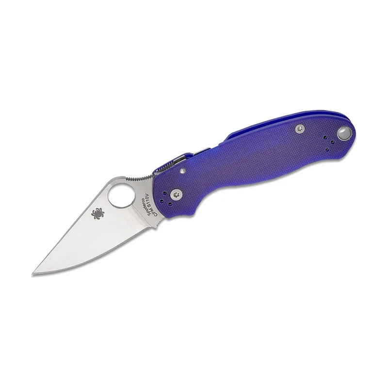 Spyderco STE C223GPDBL Cuchillo Táctico Para 3 hoja lisa de acero CPM S110V de 7,5 cm de largo y mango G-10 azul. Incluye clip multiposición