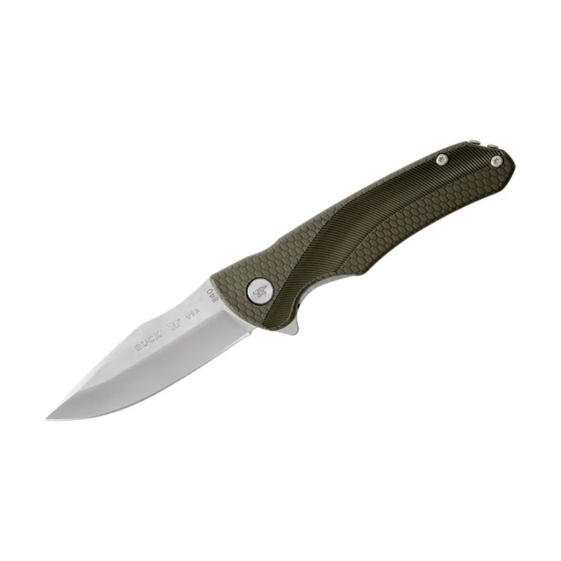 Buck Knives STE 0840GRS Cuchillo de Caza 840 plegable Sprint Select verde con hoja de acero inoxidable 420HC 58-60 HRC de 7,9 cm y mango Nylon verde relleno de vidrio. Clip de bolsillo
