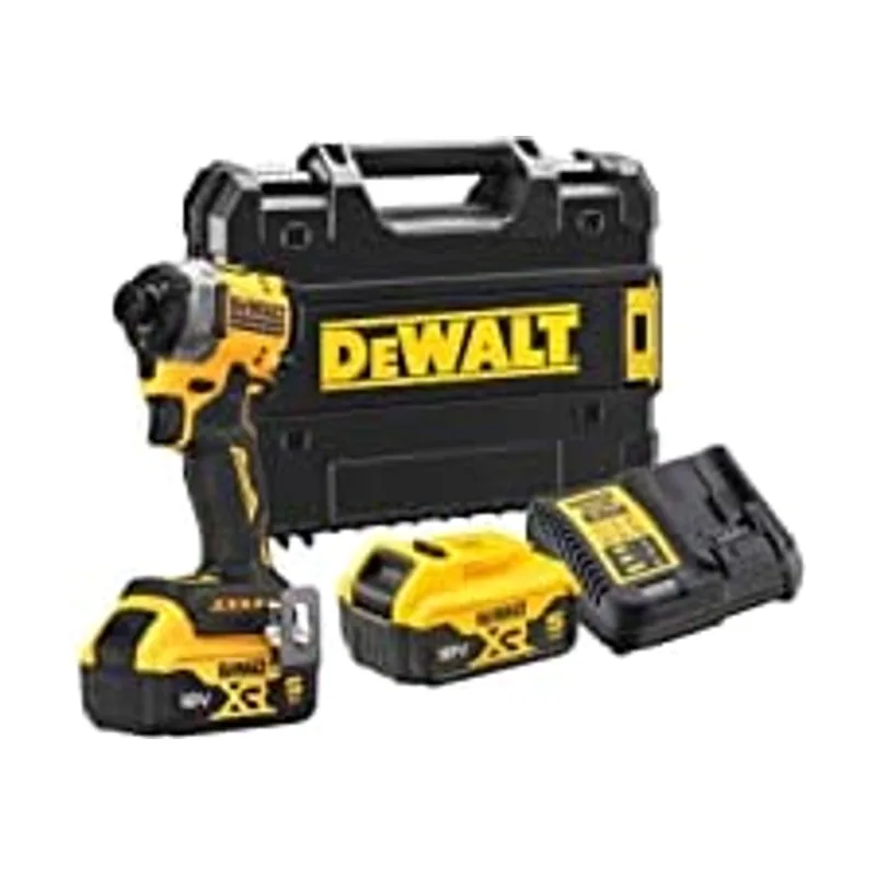 DeWalt Atornillador Impacto compacto sin escobillas XR 18V 1/4" 205Nm con 2 baterías Li-Ion 5Ah y maletín TSTAK