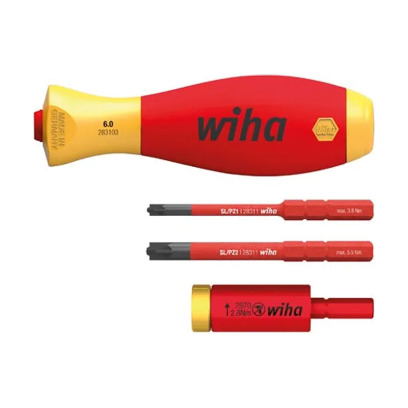 Wiha juego de adaptadores de par de apriete easytorque electric con soporte slimvario® y slimbits sl/pz