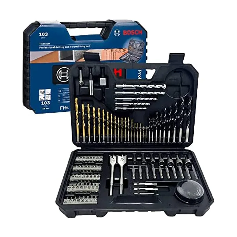 Bosch Juego de 103 piezas mixtas de brocas y puntas de atornillar de titanio para madera