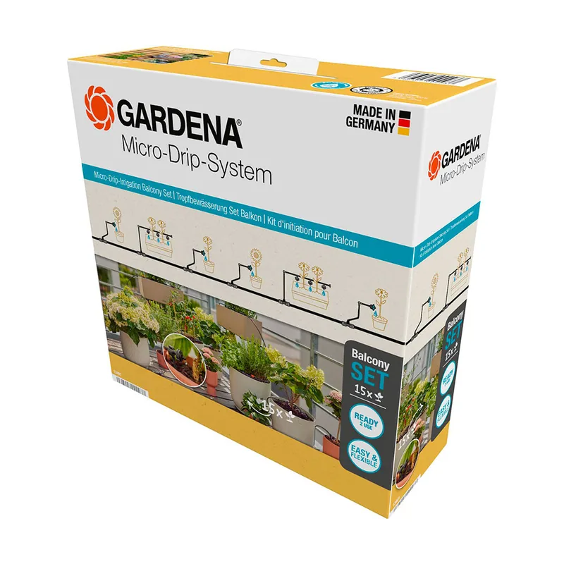 Gardena Set de riego por goteo balcón 15 plantas 4 piezas