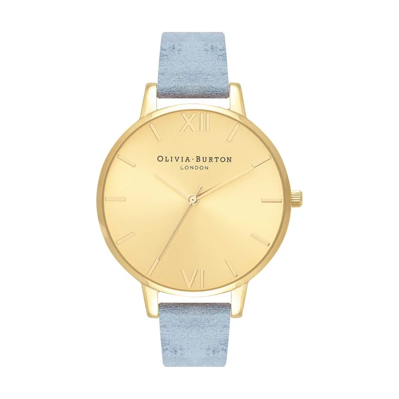 Olivia burton Reloj Analógico de Cuarzo para Mujer con Correa de Ante Azul Tiza