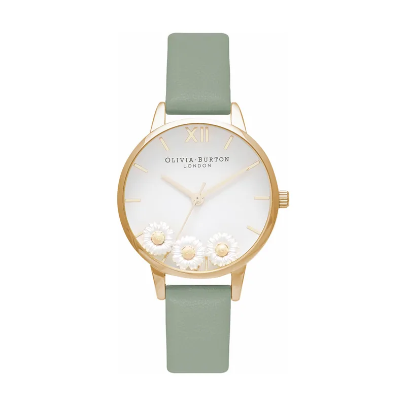 Olivia burton Reloj Analógico de Cuarzo para Mujer con Correa en Piel Verde Salvia