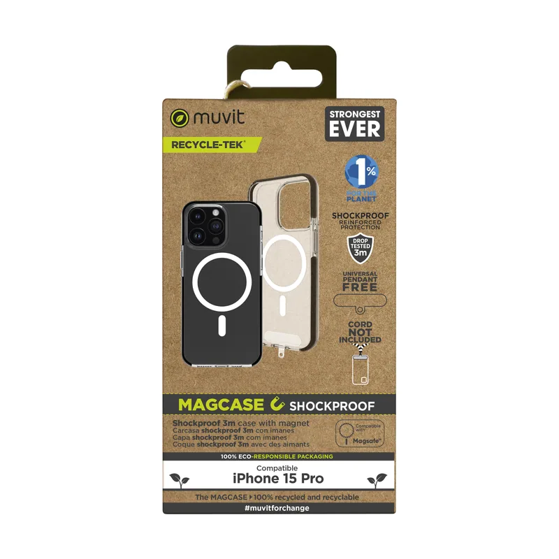 Muvit Funda recycletek Magsafe Shockproof 3m for Change Compatible con Apple iPhone 15 Pro