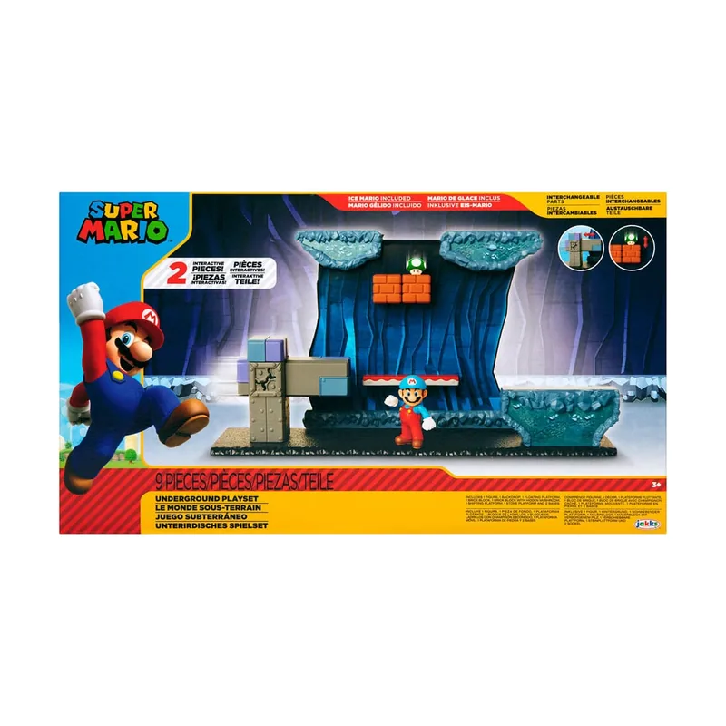 Jakks Pacific Super Mario Juego con Figura de acción Ice Mario Incluye 5 Piezas de Entorno Interactivo