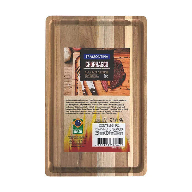 Tramontina Tabla de Madera Teca Certificada para Presentación y Corte Barbacoa Churrasco Essencial 33 x 20 cm
