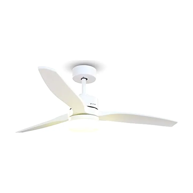 Grunkel Ventilador de Techo con luz LED y aspas instalación reversibles blanco y madera