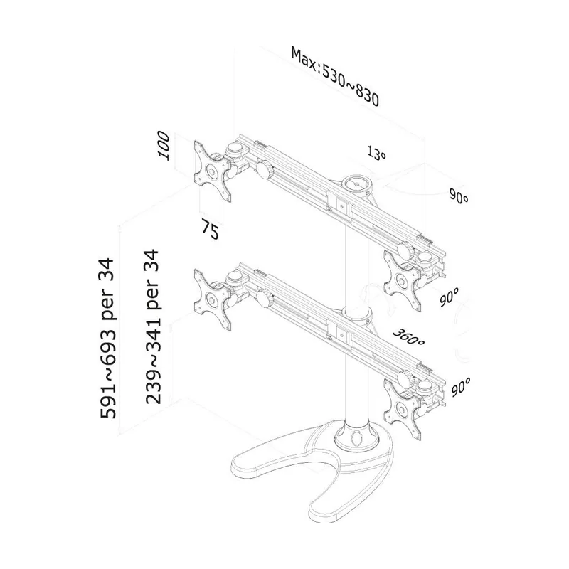 Neomounts NewStar Soporte de escritorio para monitor negro FPMA-D700DD4 cuatro veces 19-30