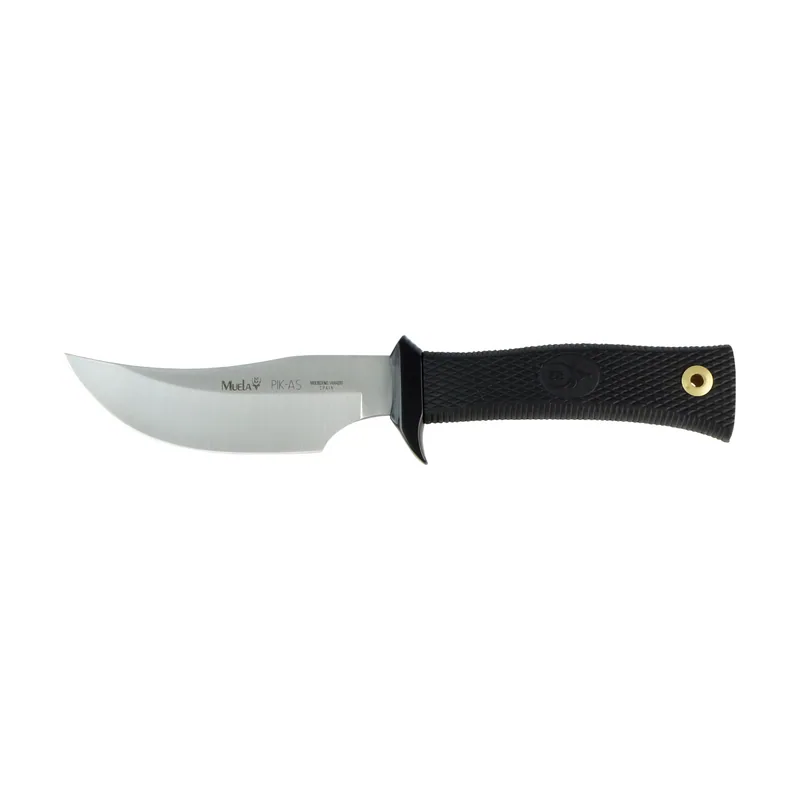 Electropolis Cuchillo Desollador PIK-AS con cachas de goma antideslizante en negro. Incluye funda de cuero Marrón + Tarjeta Multiusos de Regalo.