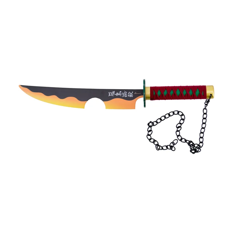 Amont Katana S5070 de Demon Slayer empuñada por Tengen Uzui. Réplica no de 43 cm de longitud total. Hoja de acero de 27,5 cm. Mango con encordado granate y hoja decorada.