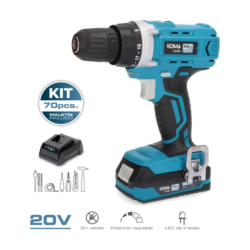 Koma tools Set de taladro y accesorios Pro Series Atornillador 70 piezas