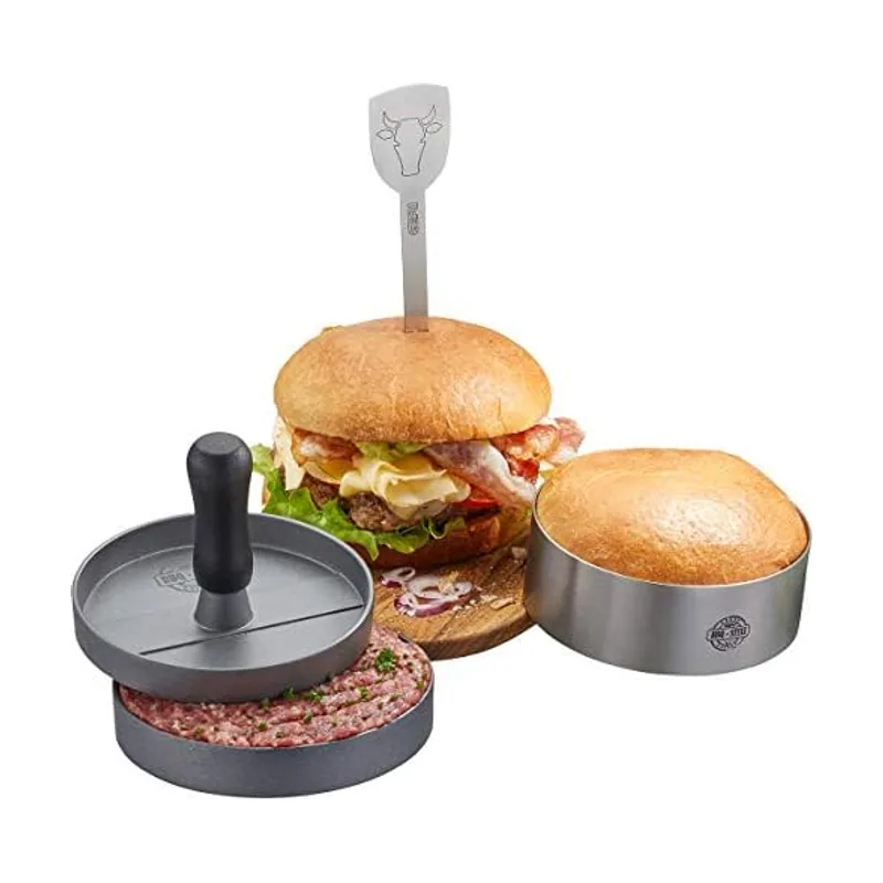 Gefu Juego de hamburguesas para barbacoa juego de 3 piezas para hamburguesas