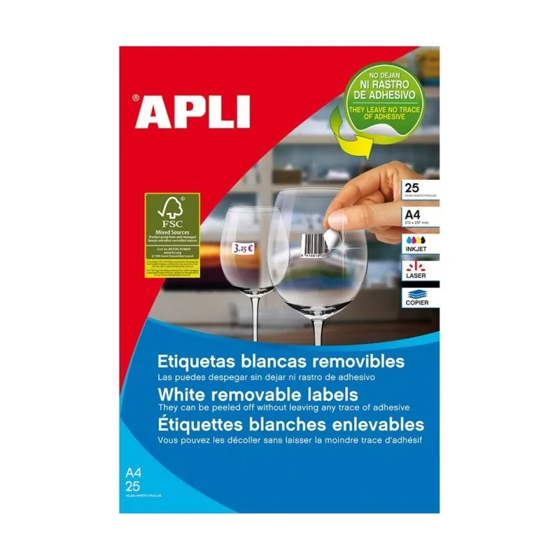 Apli 10199 etiqueta de impresora Blanco Etiqueta para impresora autoadhesiva