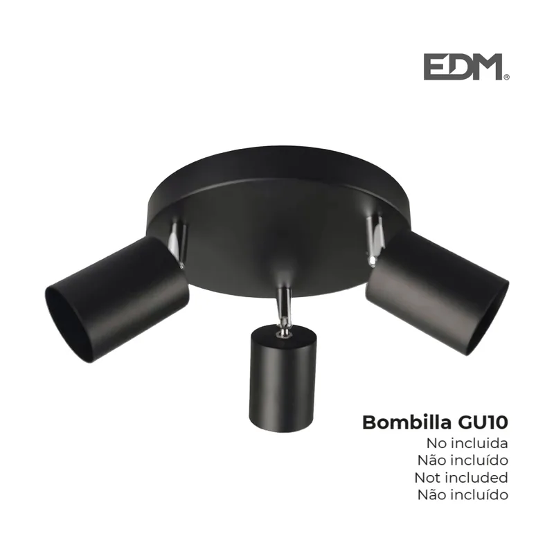 EDM Plafón Negro 3 Elementos GU10
