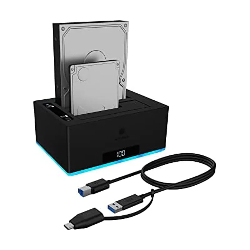 ICY BOX Estación de Acoplamiento de Discos Duros USB 3.0 de Doble Bahía para HDD/SSD SATA de 2,5" y 3,5"