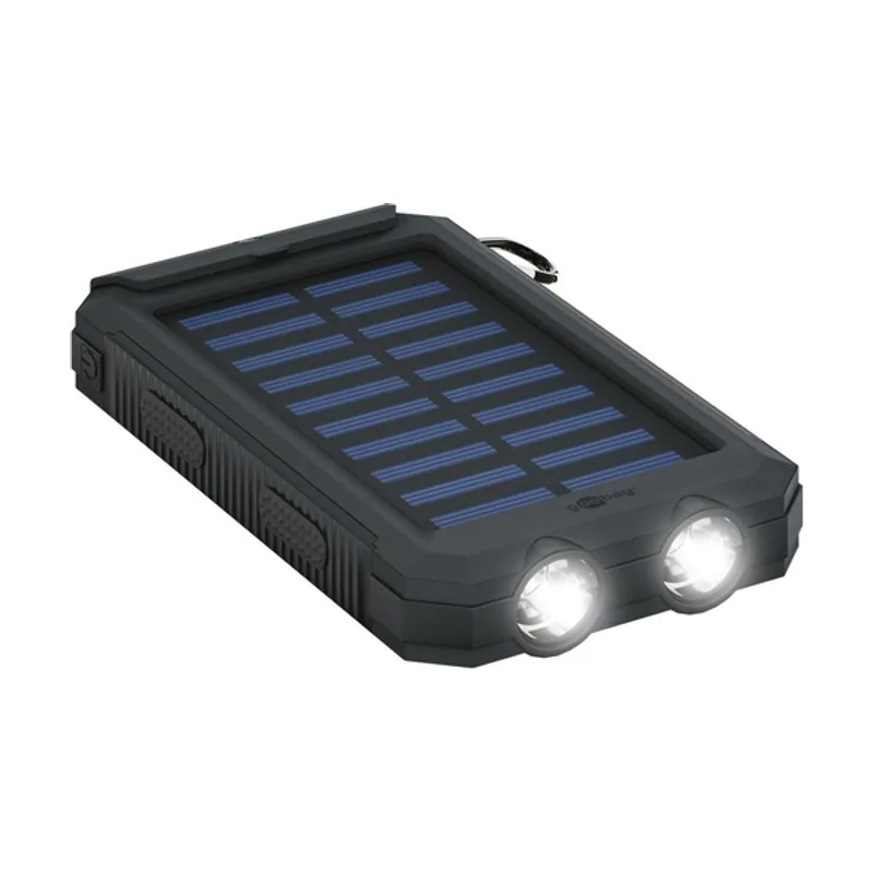 GooBay 49216 Powerbank de 8000 mAh Cargador Solar portátil/Carga rápida con 2 linternas/Batería Externa móvil/Uso Universal