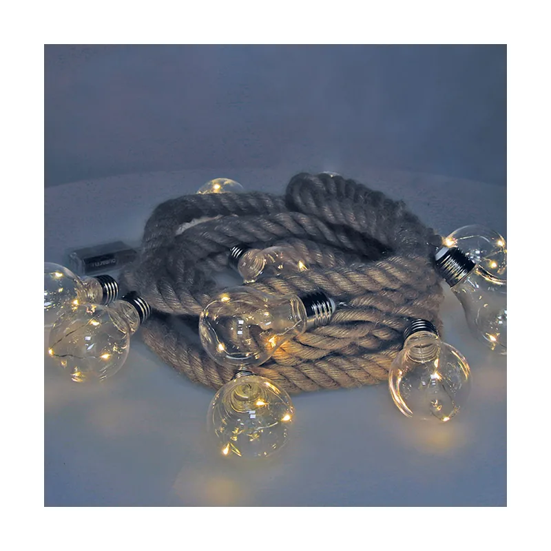 Decoration with light Guirnalda a pilas fija 10 bombillas con 3 leds cada bombilla. cuerda de yute luz