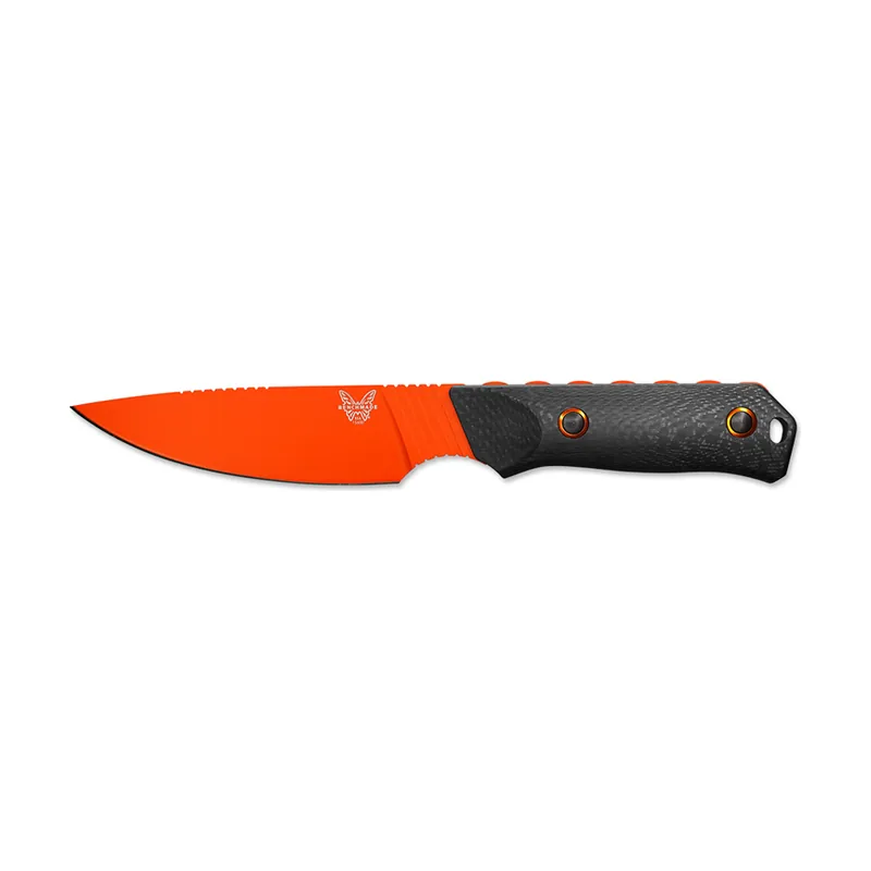 Benchmade STE-15600OR Cuchillo de Caza Raghorn Hoja fija Drop Point con SelectEdge® de 14º Acero inoxidable CruWear súper fuerte 63-65HRC y mango de fibtra de carbono. Incluye Funda