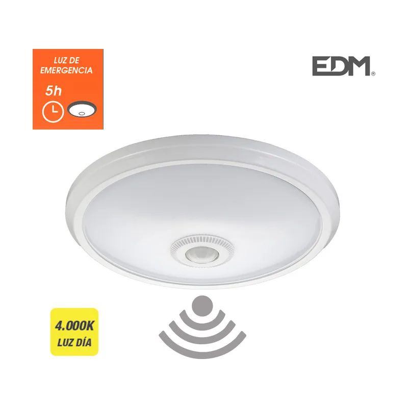 EDM Aplique de superficie Led con sensor y luz de emergencia 16W
