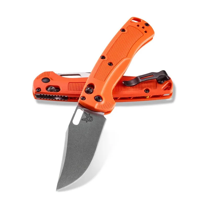 Benchmade STE-15535 Cuchillo de Caza Taggedout AXIS Hoja fija Punta de clip e con SelectEdge® de 17º Acero inoxidable CPM 154 58-61HCR y mango Grivory® naranja con aluminio anodizado naranja espaciadores del cañón