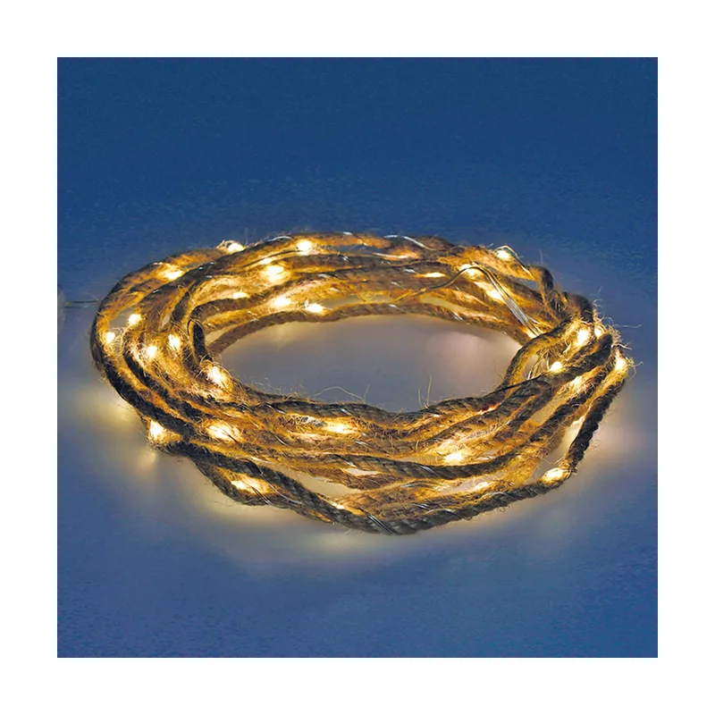 BigBuy Christmas Guirnalda a pilas fija 30 microleds cuerda de yute luz