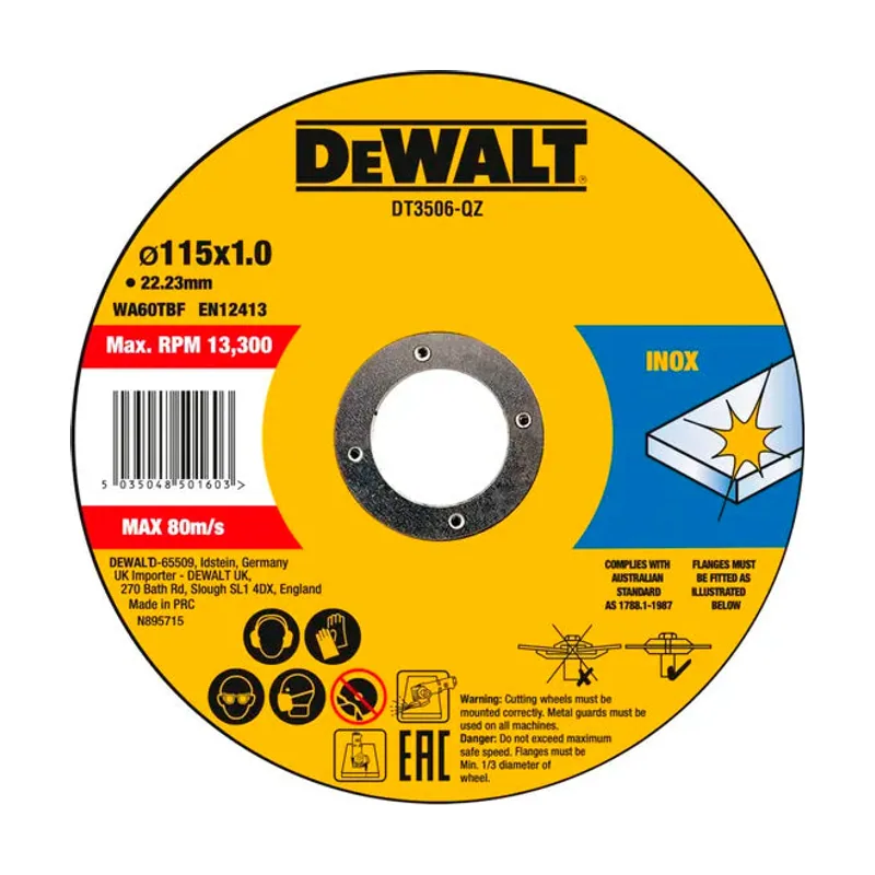 Accesorios Juego 10 Discos de Lija Inoxidable 115 X 1 mm en Caja de Metal Art.Dt3506 dewalt