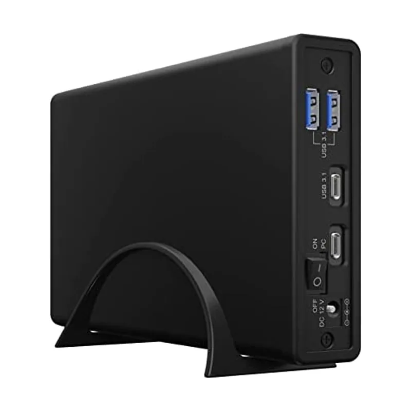 ICY BOX Caja de Disco Duro USB-C con hub USB para SSD y HDD de 2,5" y 3,5"