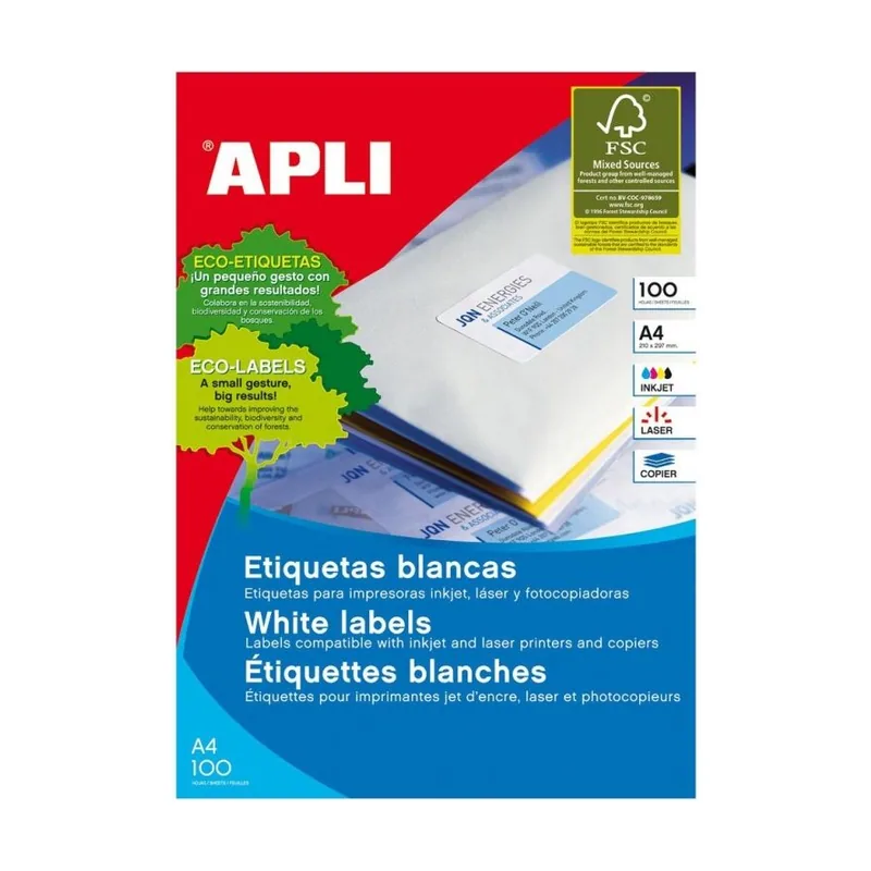 Apli 01298 etiqueta de impresora Blanco Etiqueta para impresora autoadhesiva