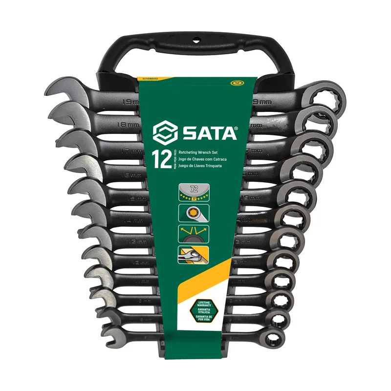 Sata ST08032 12 Piezas Juego de Llaves de Trinquete Combinadas Métricas