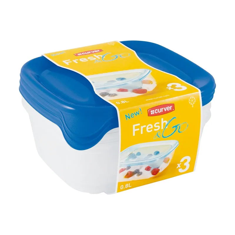Keter Curver 2045386 Fresh & Go Box Frescura Cuadrado Plástico Transparente/Azul Conjunto de 3