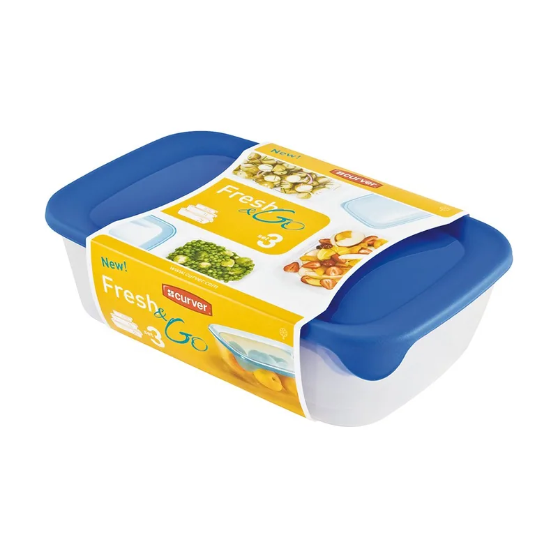 Keter Curver zestaw pojemników fresh&go 2l+1l+0,5l niebieski transparentny