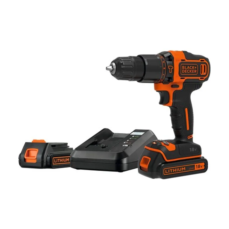 Black+Decker Taladro percutor 18V con 2 baterías de litio 2.0Ah