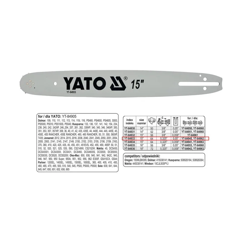 Yato YT-84933 espada de motosierra