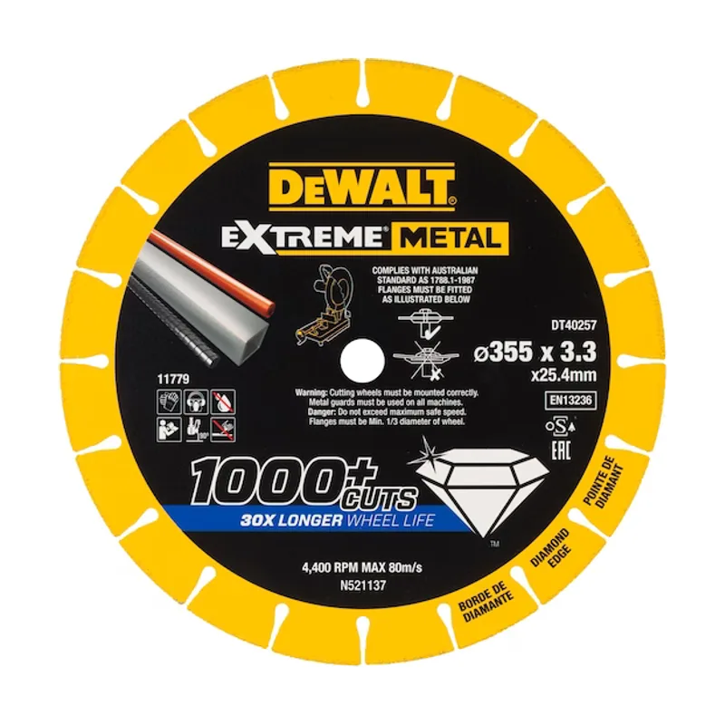 DeWalt DT40257-QZ DT40257-QZ-Disco de Corte con Borde diamantado Extreme Metal 355x3.3x25.4 mm