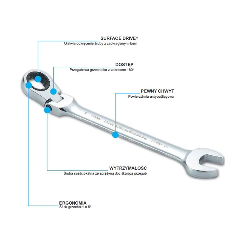 Sata Llave combinada de carraca articulada de 14 mm