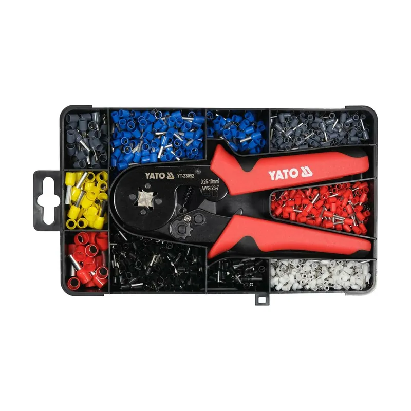 Yato YT-23052 Juego de alicates de crimpado de virola cuadrada de trinquete 1201 piezas 0,25-10 mm²