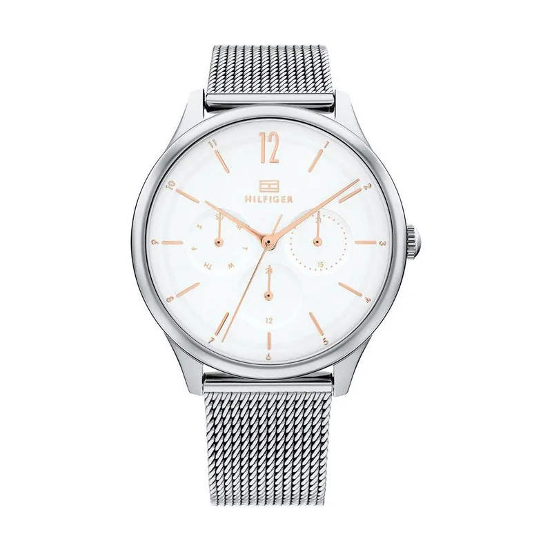 Tommy Hilfiger Reloj Analógico de Cuarzo multifunción para Mujer con Correa de Malla