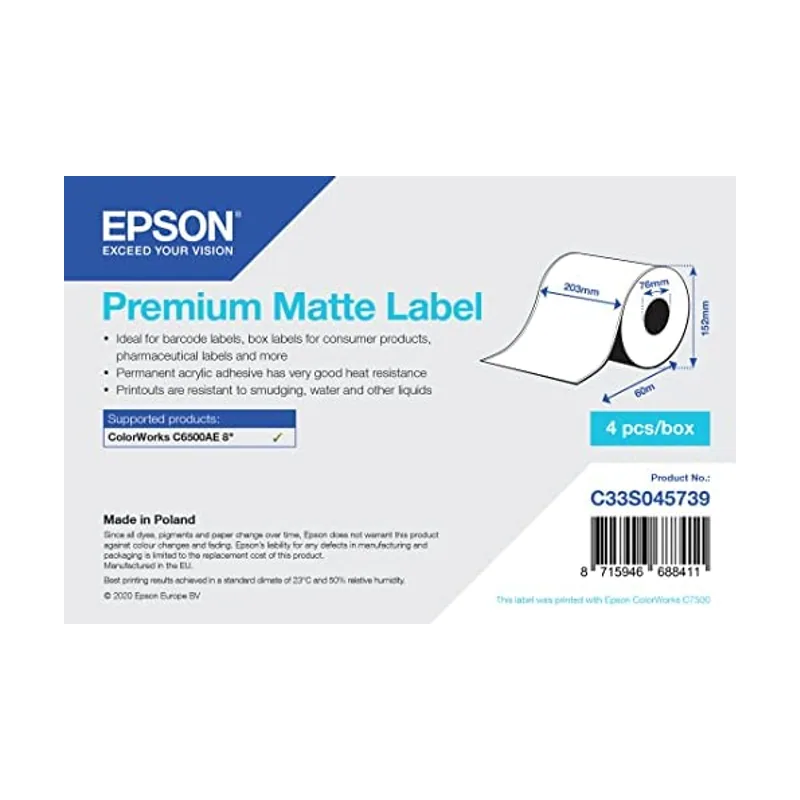 Epson Etiquetas para Impresora C33S045739 Blanco Ø 76,2 mm 1 18 Unidades