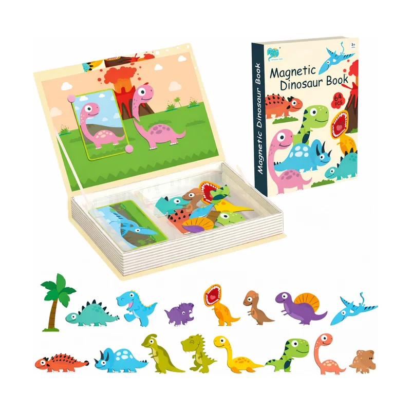 Extralink toys książka układanka magnetyczna puzzle 64 el. dinozaury