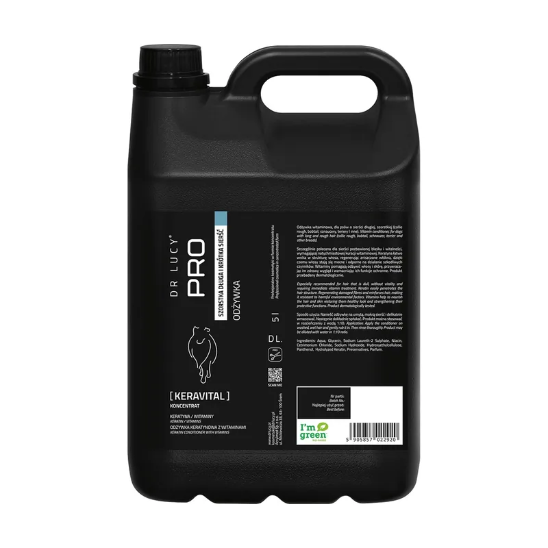 Dr lucy pro keravital 5l acondicionador con keratina y vitaminas para perros de pelo largo y áspero