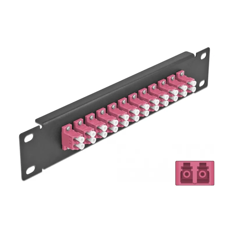 Delock Panel de conexión de fibra óptica de 10" de 12 puertos LC Duplex violeta 1U