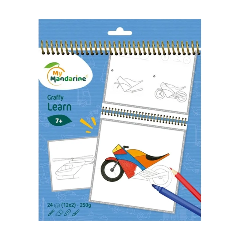Avenue mandarine Libro de colorear aprende a dibujar medios de transporte 250g