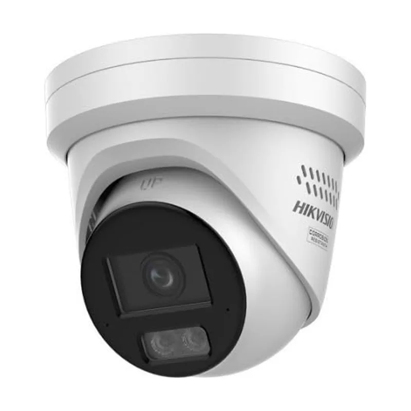 Hikvision Cámara de red Turret fija para exteriores con luz estroboscópica y advertencia sonora AcuSense 12 MP